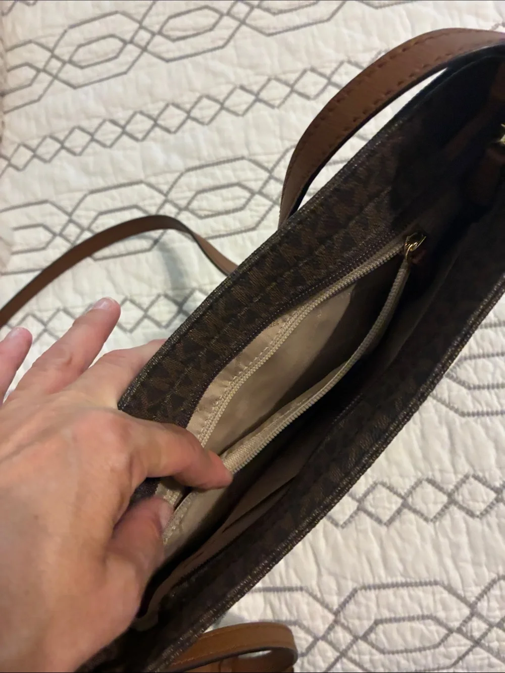 NWOT!!! Michael Kors Dark Brown Monogram Crossbody with Gold Charm